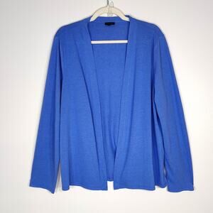 Talbots Linen Blend Cardigan Lightweight Open Front Blue L Minimalist Staple